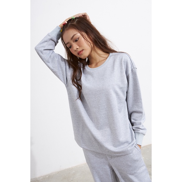 Áo sweater Maybi rộng thun cổ tròn tay bo