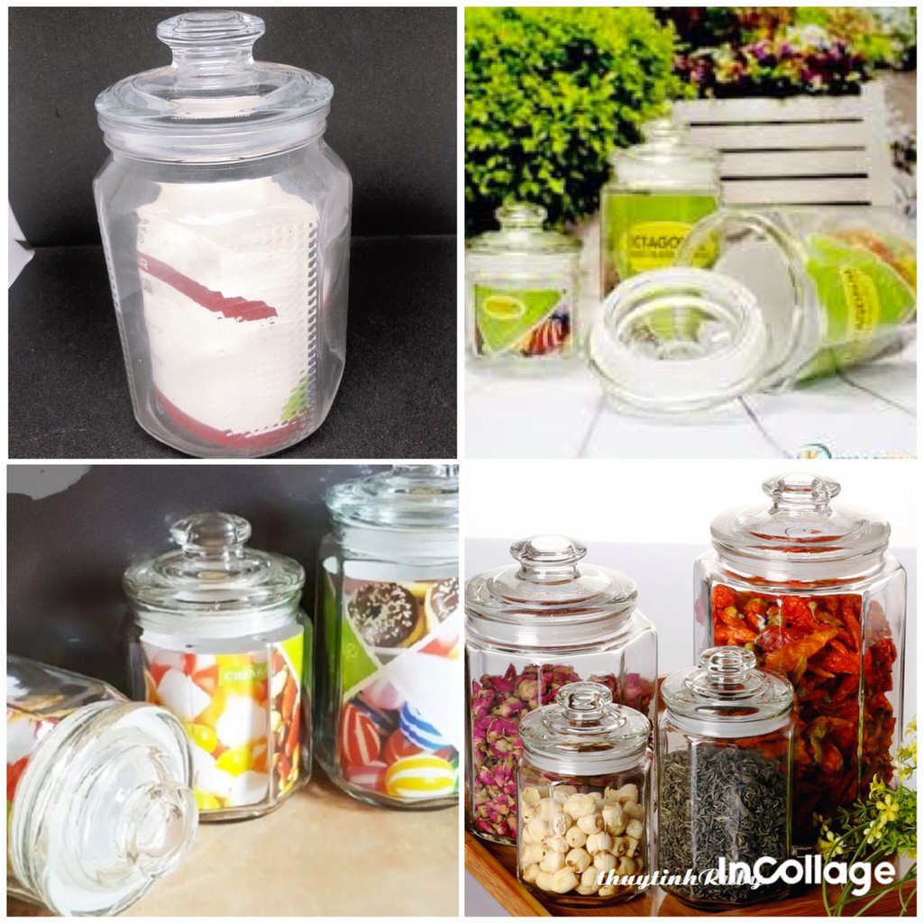 🎁 Lọ ( Hũ ) đựng gia vị , bánh kẹo , muối dưa kiệu , thủy tinh núm 550ml