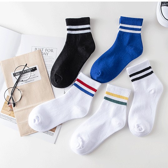 Set 2 Tất Sọc Hàn Quốc Hot Trend Jussy Official Chất Vải Cotton Dày Mịn Thoáng Mát