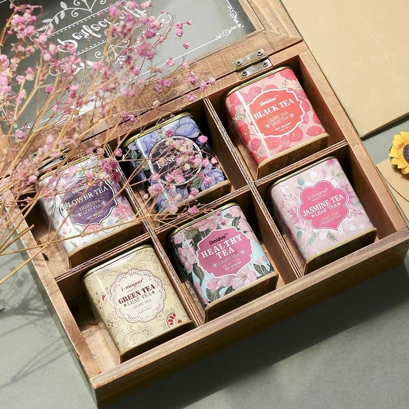 Set trà 6 pack bao gồm hộp gỗ LÀM QUÀ TẶNG SIÊU SANG TRỌNG, DECOR