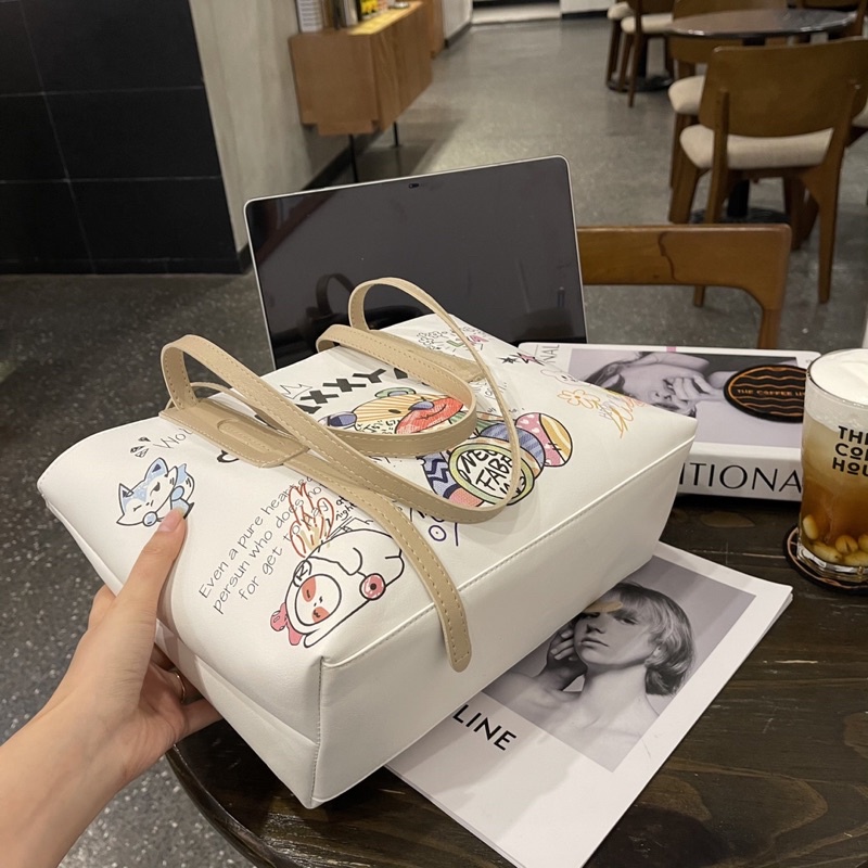 Túi Tote Đeo Vai, Túi Xách Nữ Hoạ Tiết Gấu Mixxyn