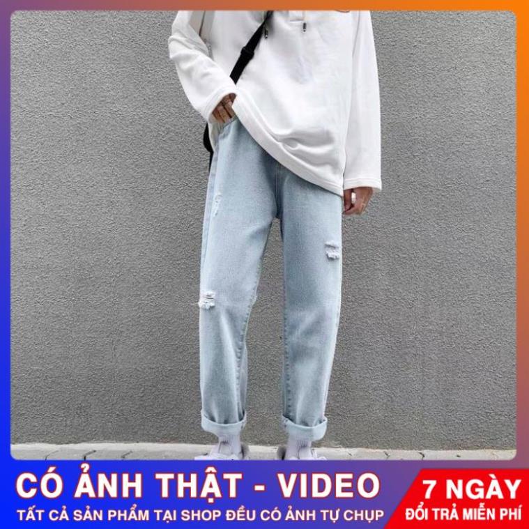 QUẦN JEAN, QUẦN BÒ BAGGY NAM WASH RÁCH XANH BẠC - Thời Trang Unisex GenZ