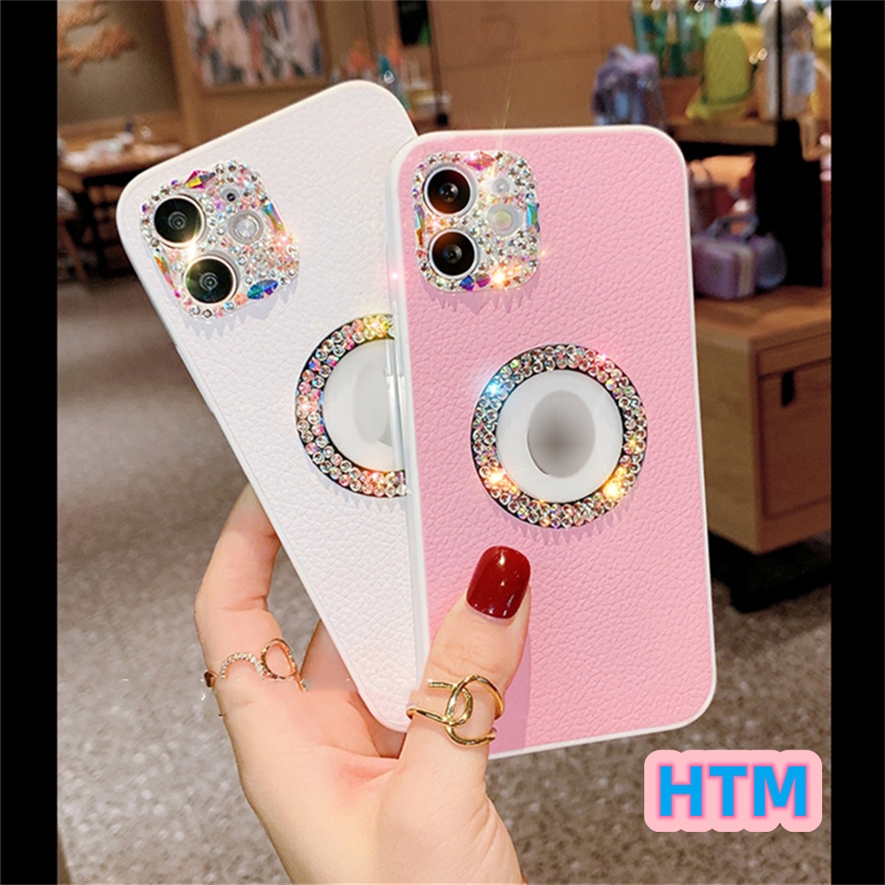 Ốp Điện Thoại Da Có Khung Bảo Vệ Camera Phối Kim Cương Cho iPhone 13 12 11 Pro Max XS Max XR X