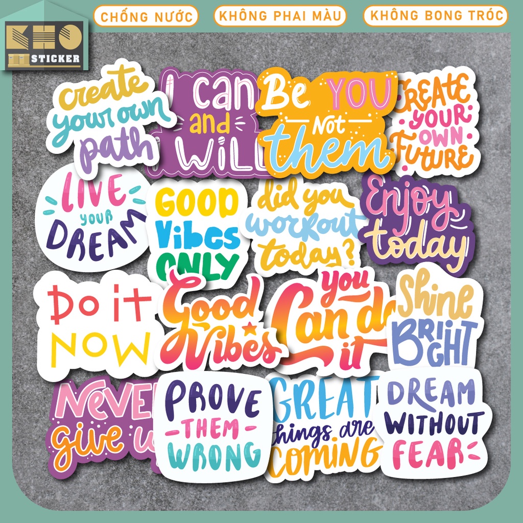 Combo 50 Sticker Motivation 2 chống nước sticker dán laptop, điện thoại, đàn guitar, mũ bảo hiểm, vali. MSP: ST30