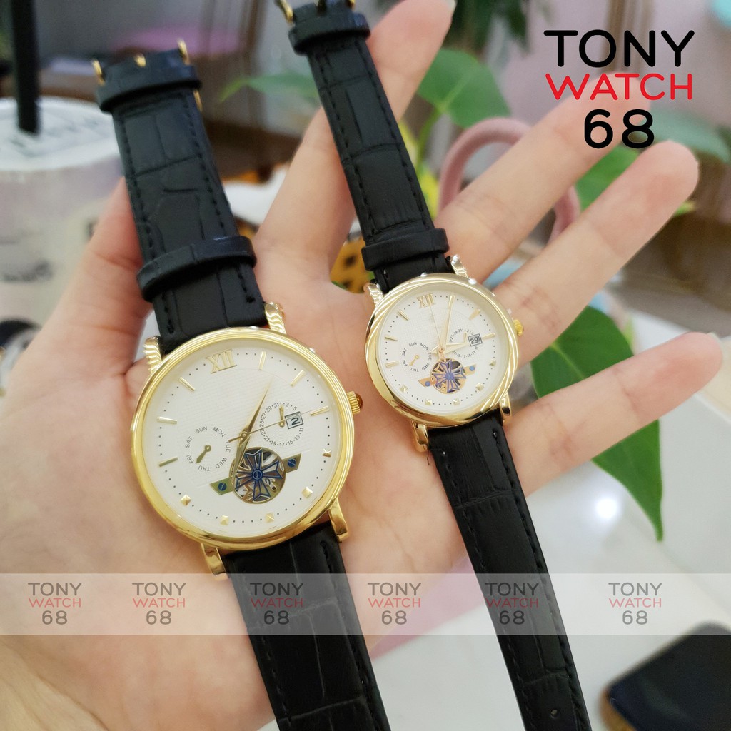 Đồng hồ cặp đôi nam nữ SL dây da viền vàng lộ máy chống nước chính hãng giá rẻ Tony Watch 68 Liên hệ mua hàng 084.209.19