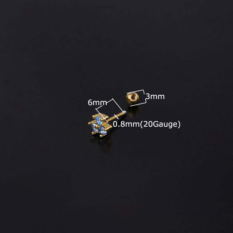 Khuyên tai dạng hạt bằng thép không gỉ đính đá zircon 20g nhiều màu thời trang