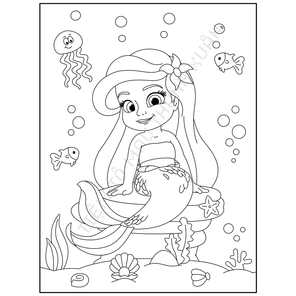 Set 30 Tờ Tranh Tô Màu Nàng Tiên Cá Cho Bé Size A5 Màu Sáp, Màu Chì - Tiệm Tô Màu Thanh Xuân