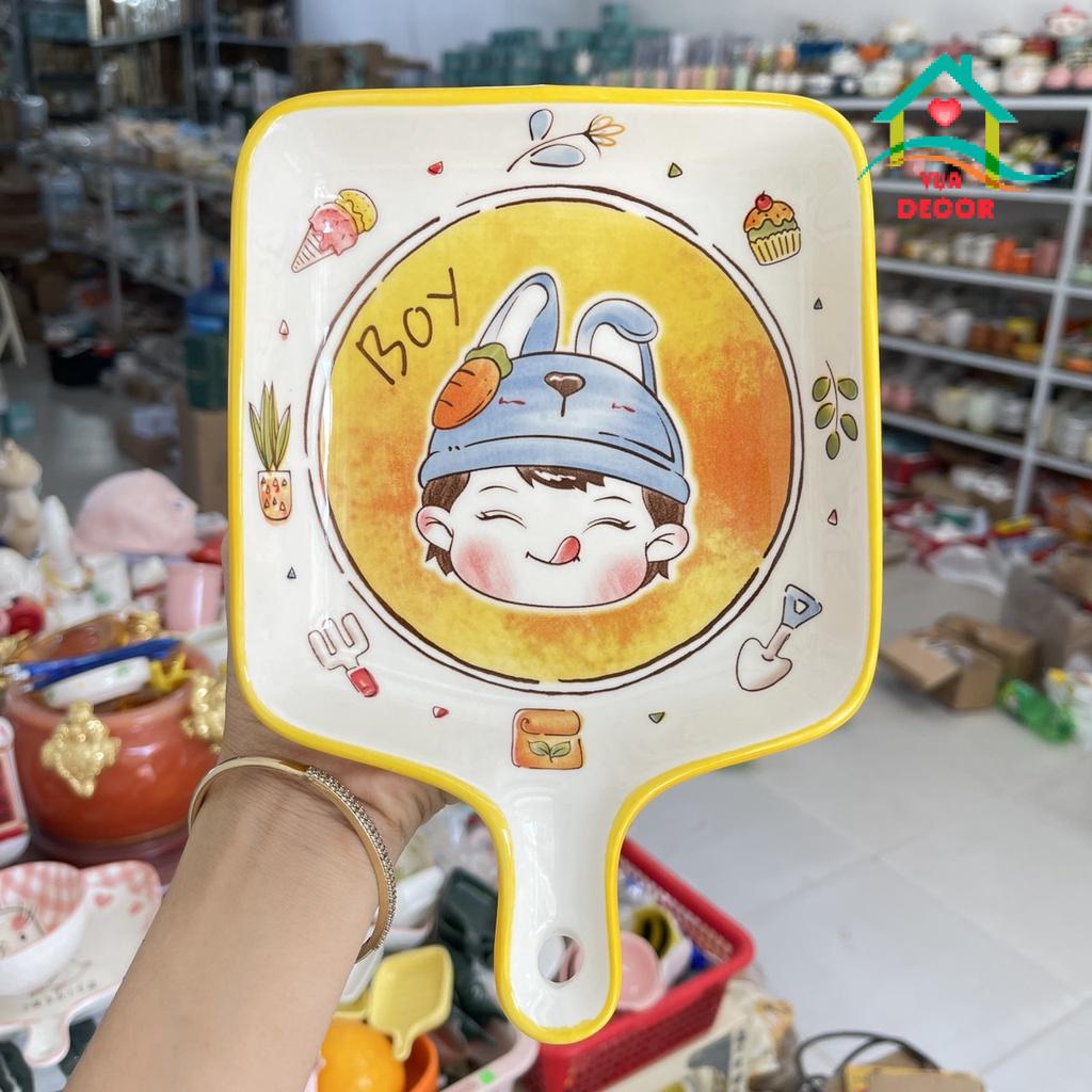 Bộ Bát Đĩa Decor Bé Trai Màu Vàng Chén Dĩa Dễ Thương Tô Sứ 15 món Cute V-01