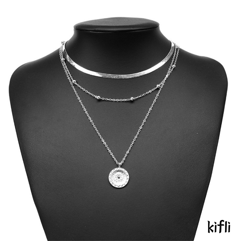 Vòng cổ nhiều lớp bằng hợp kim mặt hình hoa sen phong cách Hàn Quốc thời trang cho nữ