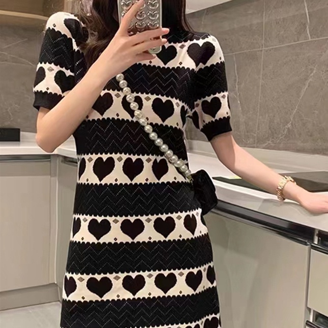 Đầm SUXI tay ngắn cổ tròn dáng ôm họa tiết kẻ sọc thời trang mùa hè quyến rũ cho nữ