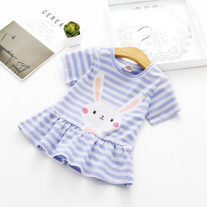 Đầm tay ngắn in hình thỏ dễ thương cho bé gái