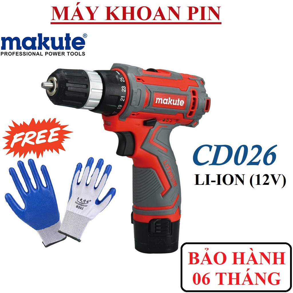 Máy khoan pin 12V - Máy khoan cầm tay mini - Máy khoan pin Li-ion Makute CD026