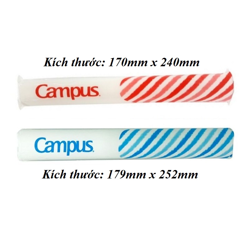 Bọc sách vở nylon khổ B5 Campus 10 bìa/ túi Kích thước 170x240mm và 179x252mm