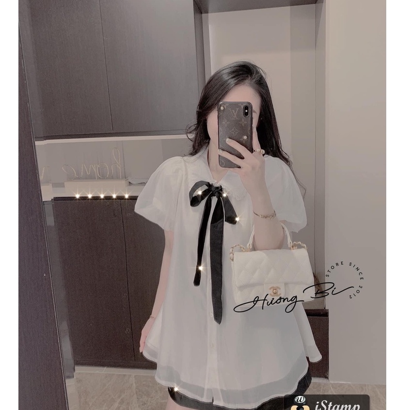 Áo sơ mi babydoll ren tơ form thụng dáng xòe áo sơ mi kiểu nữ DN090
