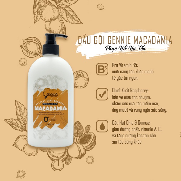 Bộ đôi dầu gội và dầu xả  Gennie Natural Care - Macadamia for Damaged Hair 400ml