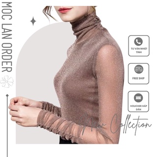(Moclanclothing) áo cổ lọ nhũ kim sa tay ren quyến rũ