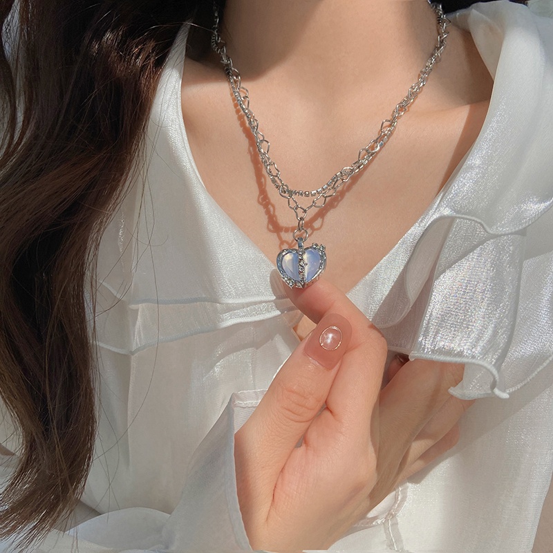 Vòng cổ Mạ Bạc Mặt Trái Tim Đính Đá Zircon Đơn Giản