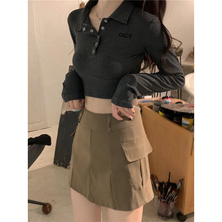 Áo thun COZOKC tay dài thêu chữ thời trang quyến rũ cho nữ