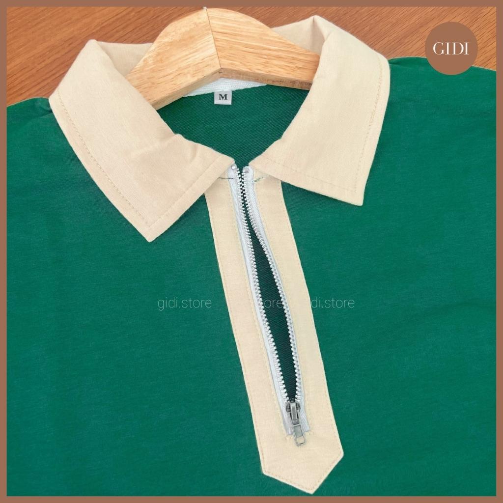 Áo phông Polo ZIP BASIC Nam Nữ Unisex - áo thun có cổ vải da cá tici form rộng OVESIZE tay lỡ thoáng mát GIDI