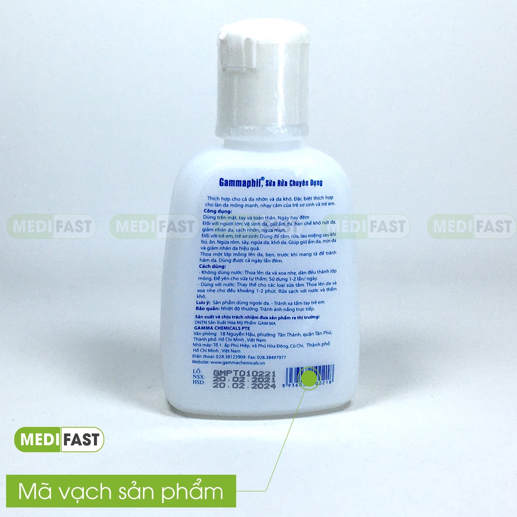 Sữa rửa mặt Gammaphil Gentle Cleanser thích hợp cho da cả da nhờn và da khô, giữ ẩm cho da, ngừa mụn- Chai 125ml