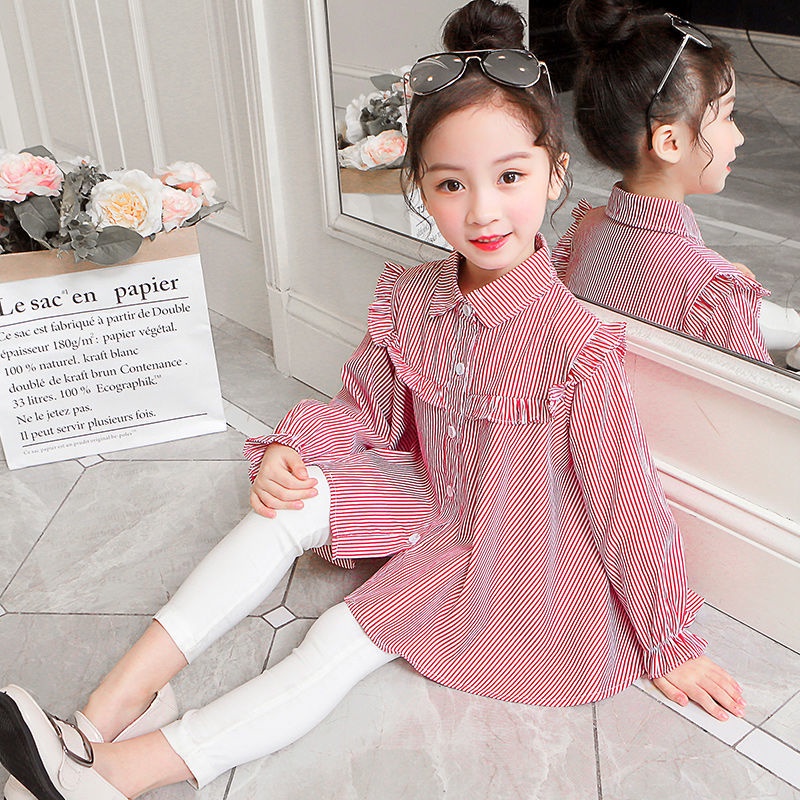 Áo Sơ Mi Kẻ Sọc Viền Bèo Phong Cách Hàn Quốc Thời Trang Mùa Xuân Mới 2022 Cho Bé Gái