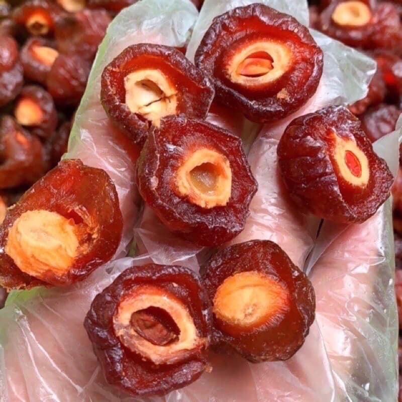 Ô mai đào nâu bổ đôi sấy dẻo hộp 500g.