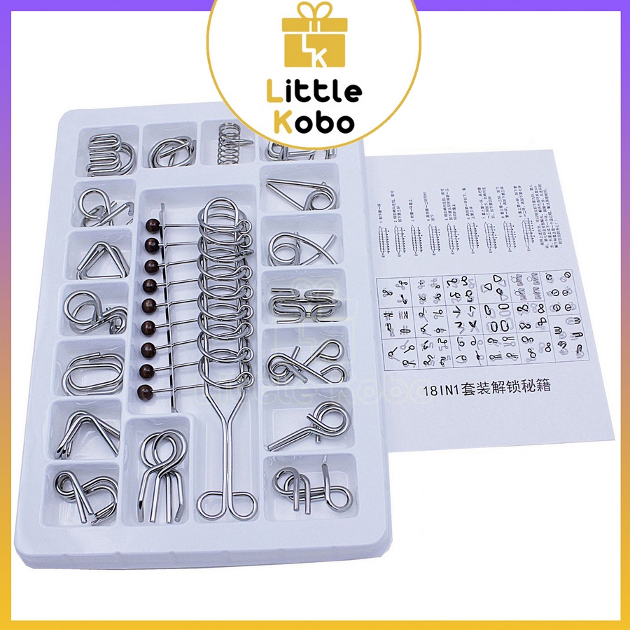 18 Món Tháo Vòng Sắt Metal Wire Puzzle Loại Xịn Hộp Dẹt