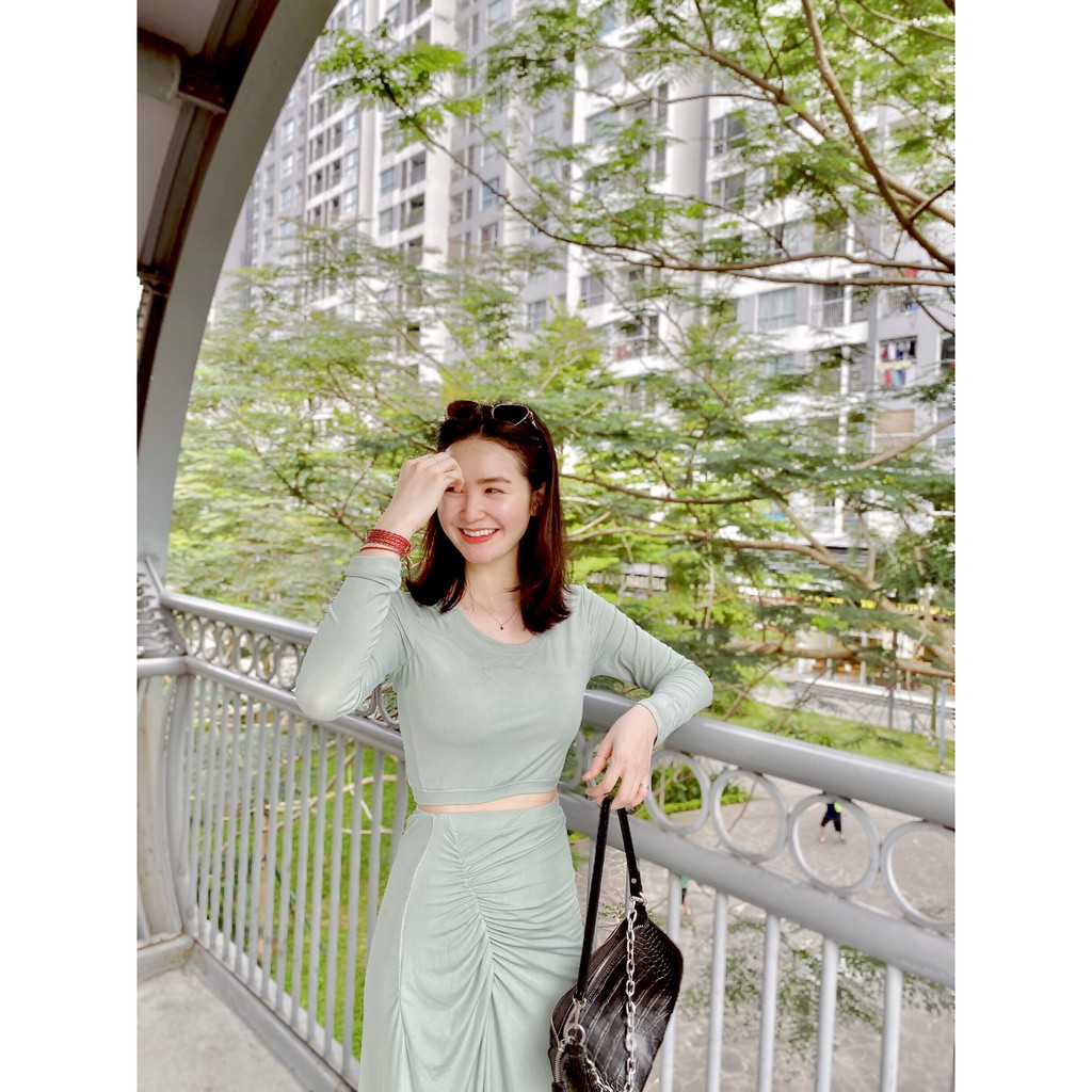Set chân váy nữ - áo croptop💖HÀNG THIẾT KẾ💖 váy nhún éo tôn dáng thiết kế trẻ trung