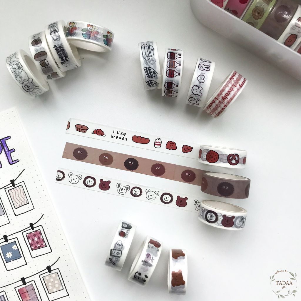 Washi tape trắng nhiều họa tiết dễ thương băng keo giấy trang trí sổ