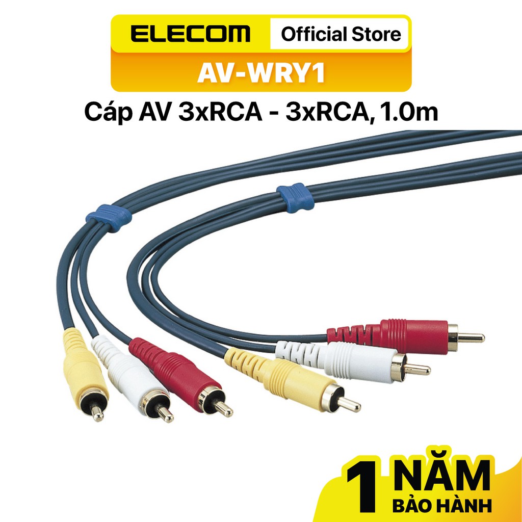 [Mã ELHACE giảm 4% đơn 300K] Cáp AV nối 3xRCA - 3xRCA, 1.0m - 2.0m - 3.0 m ELECOM AV-WRY - Hàng chính hãng