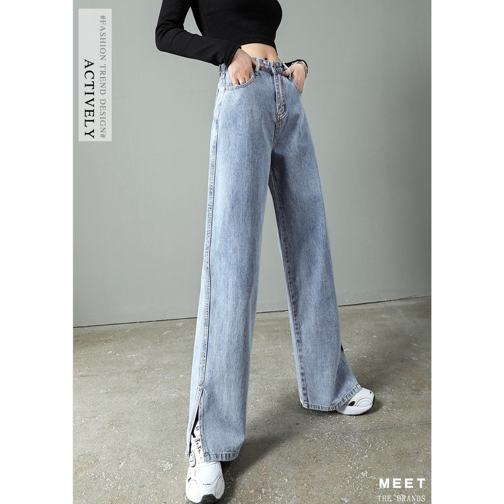 [ XA LẠ ] QUẦN JEAN ỐNG RỘNG NỮ LƯNG CAO XẺ LAI MÀU XANH NHẠT CAO CẤP NITI ĐỦ SIZE S, M, L FORM DÀI RỘNG, VẢI MỀM MỊN