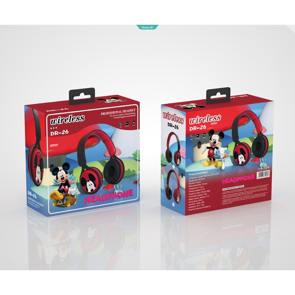 DISNEY Tai Nghe Bluetooth Không Dây Hình Marvel Captain America Spiderman Mickey Âm Thanh Nổi Dễ Thương Bảo Vệ Trẻ Em