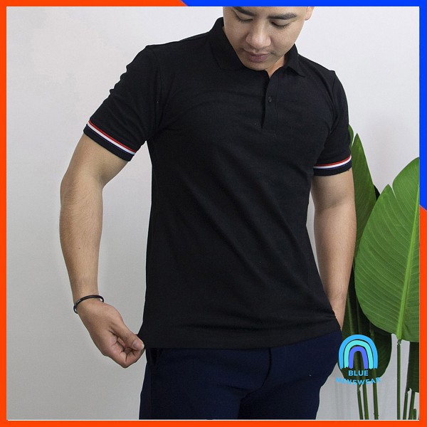 Áo phông nam có cổ bẻ đẹp cao cấp thời trang Sọc Tay BAT03 - BLUE MENSWEAR