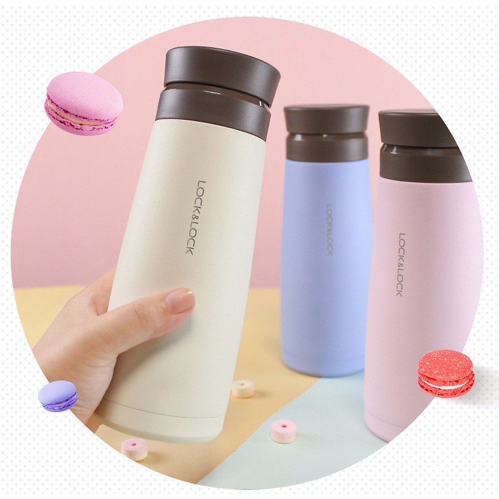 Bình Giữ Nhiệt Lock&Lock Macaron 450ml LHC4230 - Hàng Chính Hãng, Bằng Thép Không Gỉ Inox 304, Lưới Lọc Trà Tiện Dụng