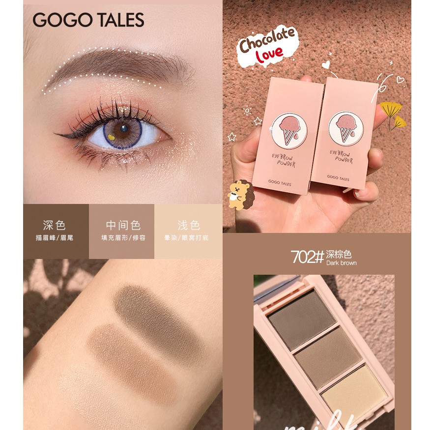 [Hàng mới về] Phấn Kẻ Mày Gogo Tales 3 Màu Ba Chiều Tự Nhiên Chống Thấm Nước Và Mồ Hôi Không Dễ Phai kèm cọ mini  Nội Địa Trung | BigBuy360 - bigbuy360.vn