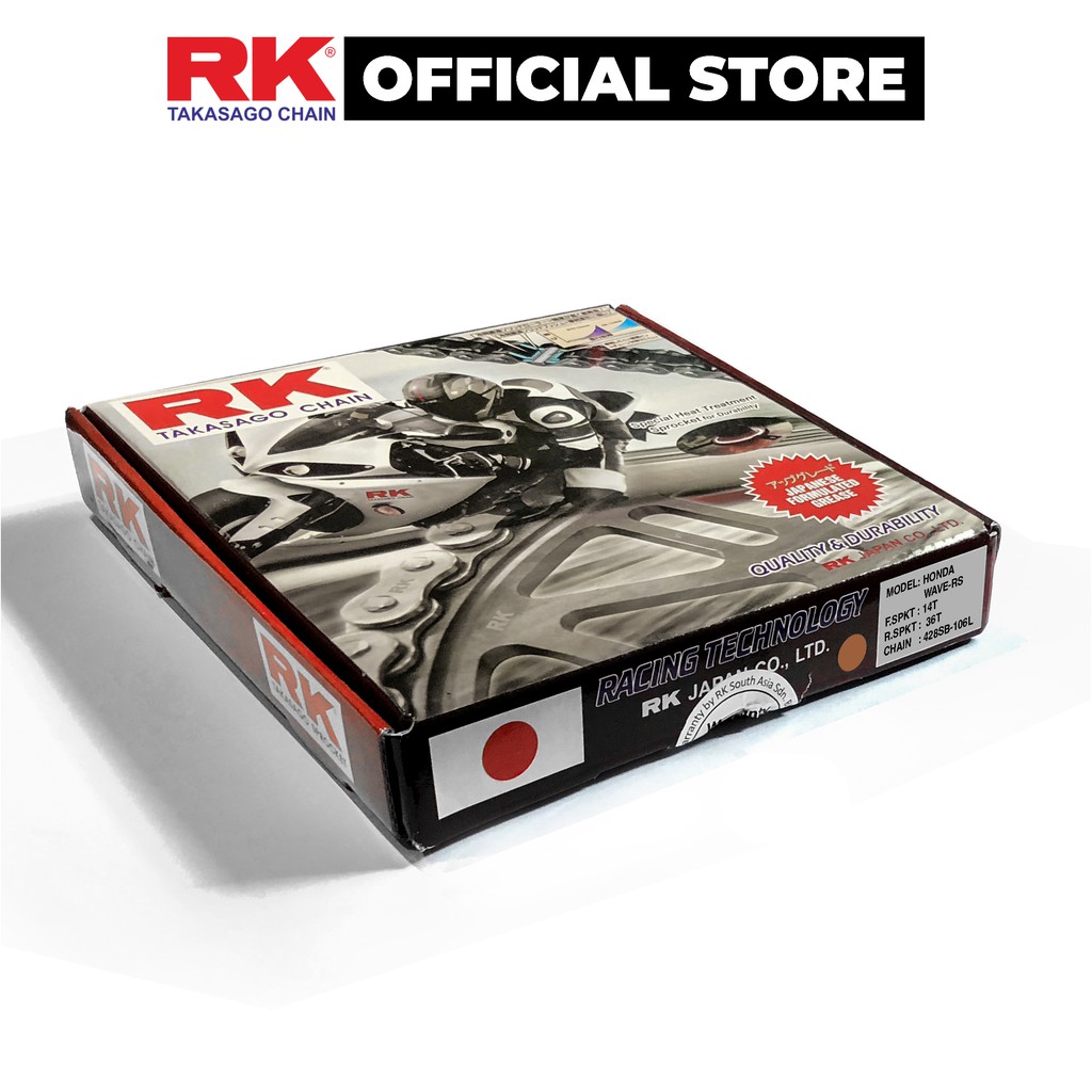 Nhông Sên Dĩa RK Takasago chain dành cho xe máy Honda Wave RS Nhật Bản, 9 ly thép không phốt cao su