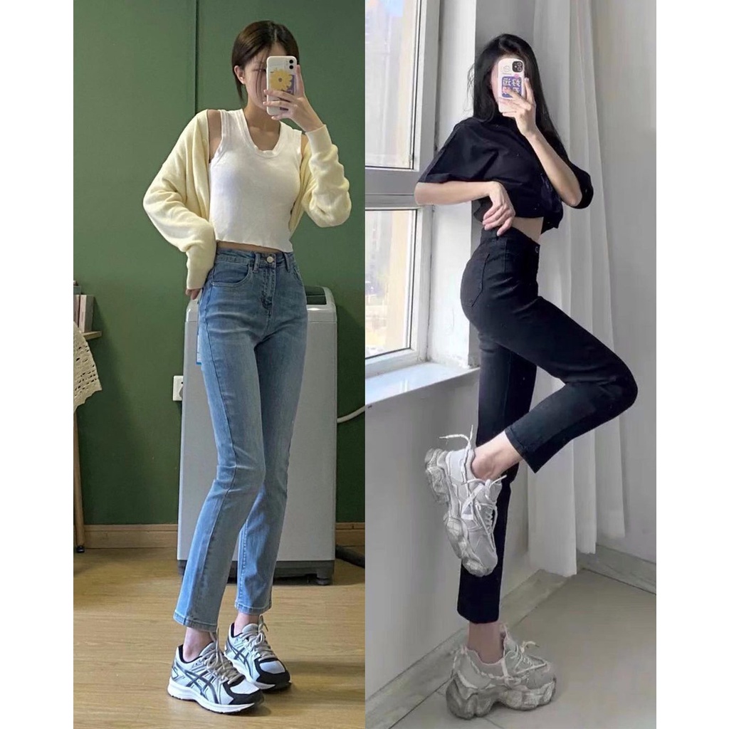 Quần jean nữ ống đứng quần bò jean ống suông jean nữ cạp cao ống rộng co dãn SM285