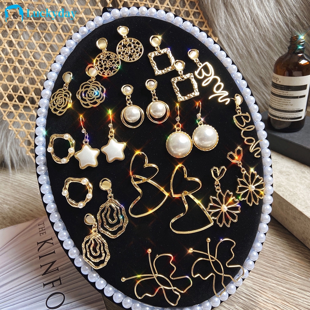 [Mã FASHIONT4FA2 giảm 10K đơn 50K] Women Fashion Korean Geometric Hollow Star Flower Letter Pendant Earrings Vintage Jewelry Accessories