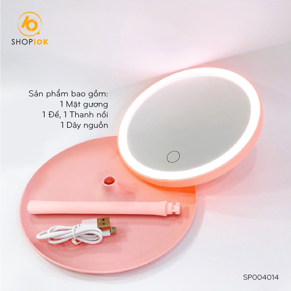 Gương để bàn trang điểm SHOP10K, Gương đèn led cảm ứng mẫu tròn SP004014