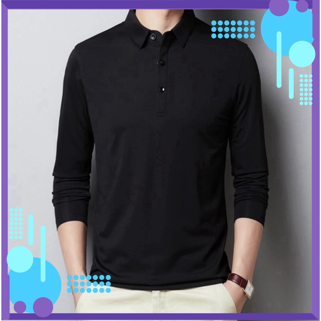 Áo polo dài tay nam thun basic, Áo phông nam cổ bẻ Hàn Quốc