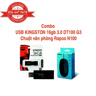 - USB Kingston 16gb 3.0 DT100 G3+chuột Rapoo N100