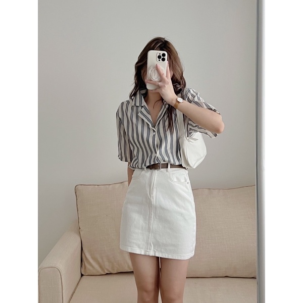Áo sơ mi cổ vest kẻ sọc 2 màu
