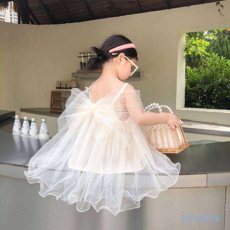 Đầm Công Chúa Hai Dây Đính Nơ Lưng Cho Bé Gái