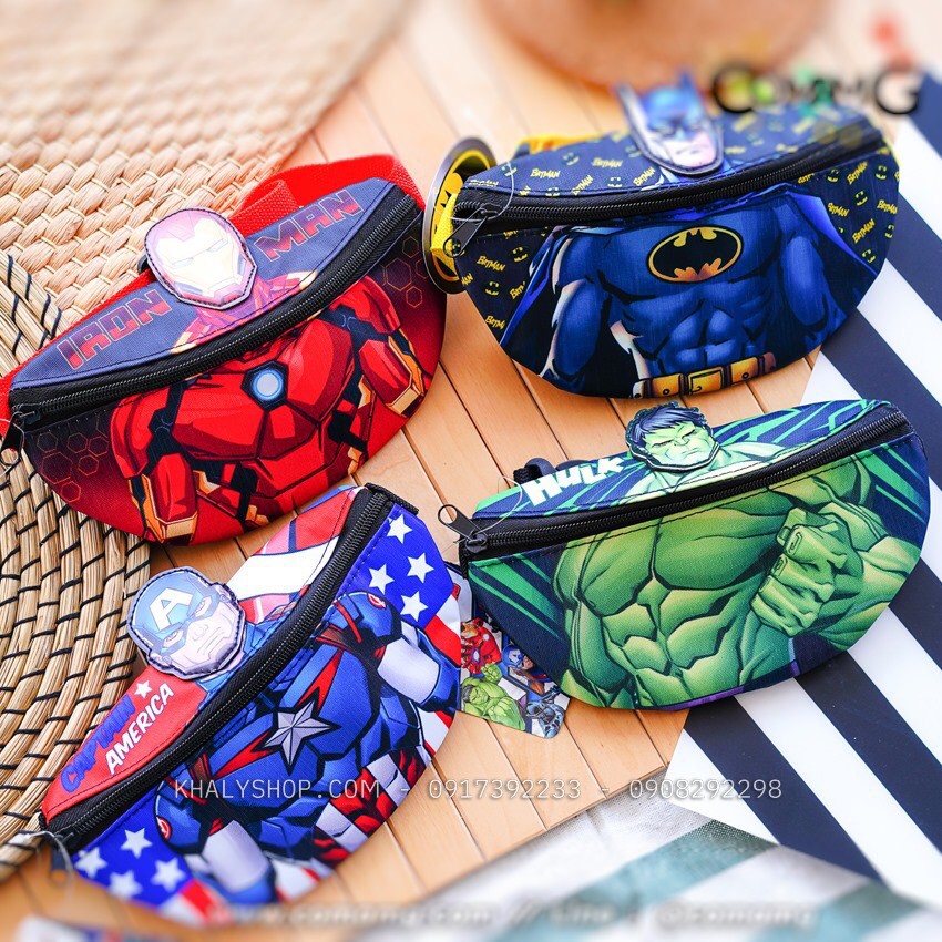 Túi đeo bao tử 1 ngăn hình Ironman , Captain , Batman cho trẻ em bé trai siêu hot -  -