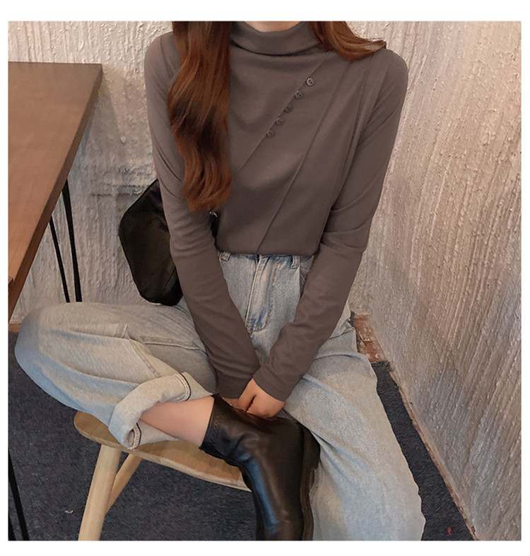 NRVP Áo Cổ Lọ Hai Mặt Ôm Dáng Phối Nút Thời Trang Mùa Đông 2021 Cho Nữ