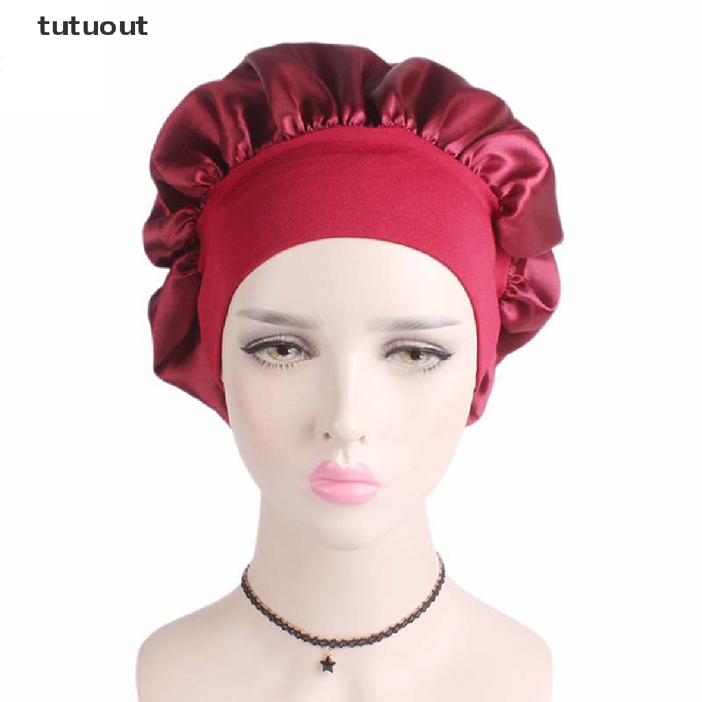 tutuout Solid Satin Bonnet Hair Styling Sleep Hat Wrap Shower Cap Hair Styling Tools TU