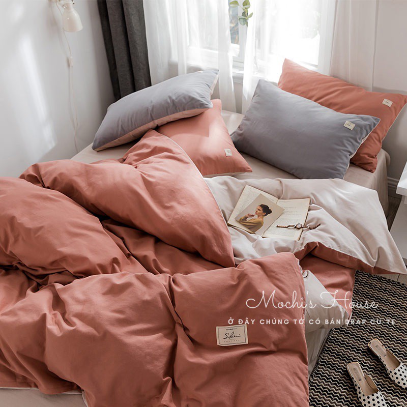 [HÀNG XUẤT NHẬT] BỘ CHĂN GA GỐI COTTON HÀN QUỐC TICI VẢI MỊN MÁT MÀU CAM ĐẤT PHỐI GHI | BigBuy360 - bigbuy360.vn