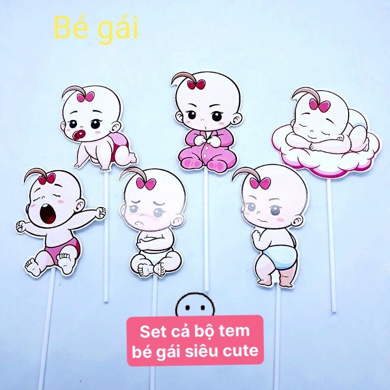 ( 1 set 6 que)Set cắm trang trí bánh sinh nhật hình baby