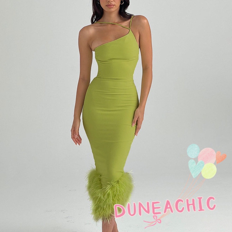 DUNEA Đầm Nhung Hai Dây Hở Lưng Ôm Dáng Gợi Cảm Dành Cho Nữ