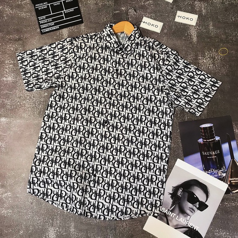 Áo sơ mi Nam Nữ 🔅FULL SIZE🔅 Áo sơ mi 3D cộc tay form rộng họa tiết Dior chất vải mềm mịn, thoáng mát chuẩn size